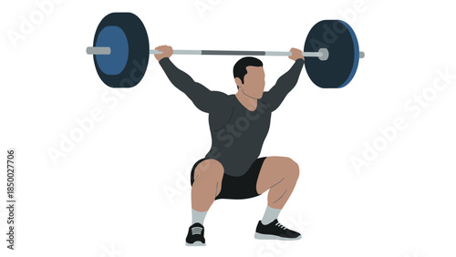 Athlete performing overhead barbell squat in gym