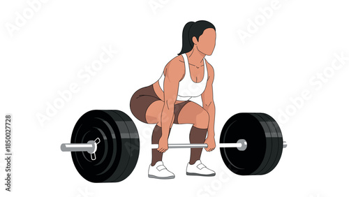 Female weightlifting champion lifting barbell in minimalist art style