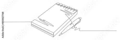 continuous line drawing of notepad with pen 1.eps