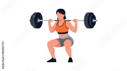 Female athlete performing a barbell squat in fitness attire