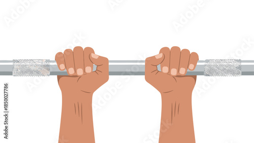 Hands gripping barbell for strength training and fitness in flat design