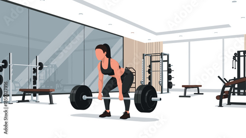 Woman weightlifting in modern gym with equipment in background