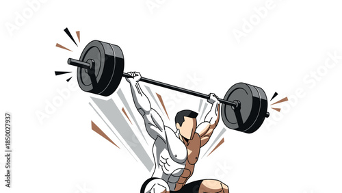 Powerful athlete lifting heavy barbell in dynamic cartoon style artwork