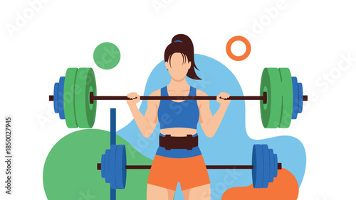 Fitness enthusiast lifting weights in flat style with colorful background