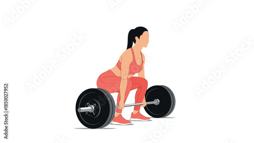 Female athlete lifting weights in modern flat design