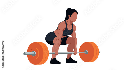 Athletic woman weightlifting with barbell in dynamic pose on white background