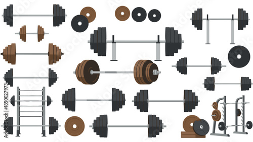 Dumbbell and barbell set collection for fitness and gym workouts
