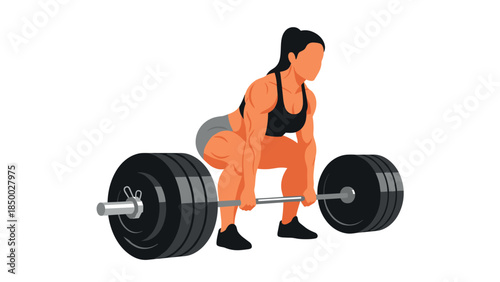 Female weightlifter powerlifting with barbell in gym