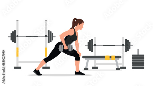 Woman exercising with dumbbells in gym surroundings