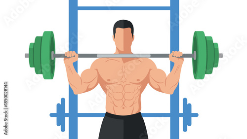 Muscular man weightlifting with barbell in gym setting