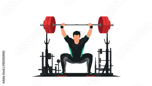Dynamic weightlifting scene featuring athlete performing squat