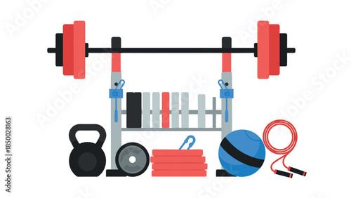 Home gym essentials: stylish flat design fitness equipment illustration