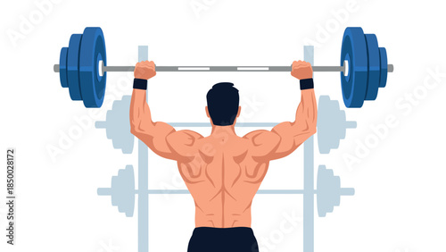 Male weightlifter lifting barbell in gym