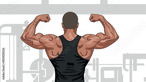 Muscular man flexing in gym environment: fitness and bodybuilding motivation