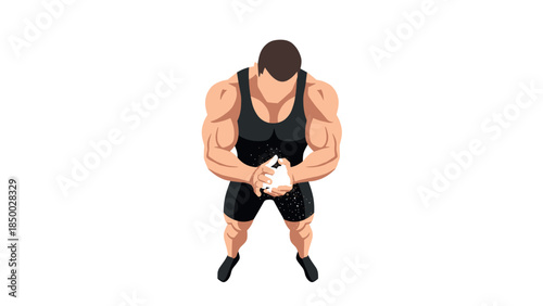 Muscular athlete preparing for workout with chalk