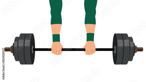 Athlete lifting heavy barbell in simplistic flat design
