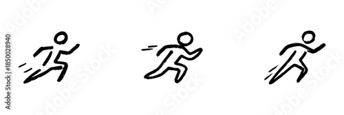 Running Person Line Icon Set In Doodle Style. Speed, Agility, And Fitness Movement Outline Sketch Collection. Athletic Performance And Exercise. Hand Drawn Isolated Vector Illustration