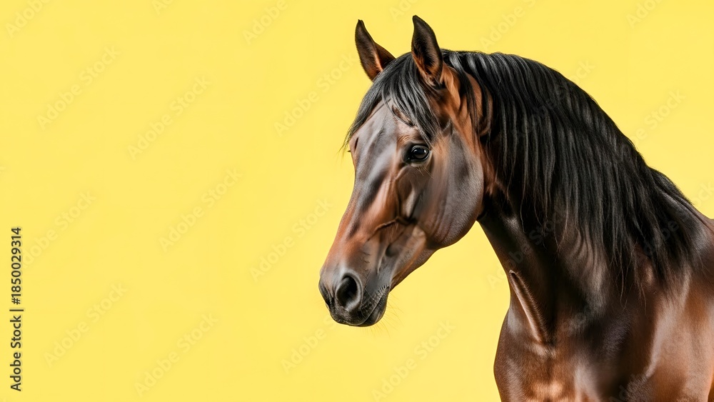 Fototapeta premium Minimalist Brown Horse Portrait on Vibrant Yellow Background