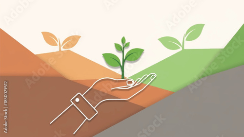 Nurturing a small plant with care in a serene environment from a gentle viewpoint