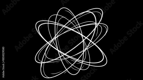 White Atomic Structure on Black Background.