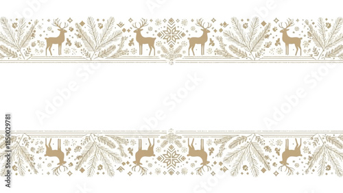 Deer and foliage border design in a winter scene illustration