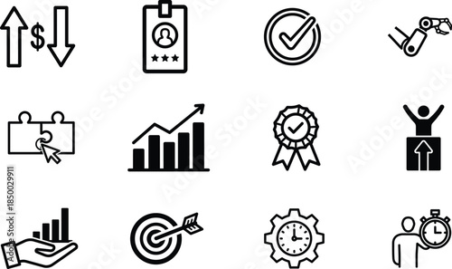 Business icons set with graphs and targets and checkmarks
