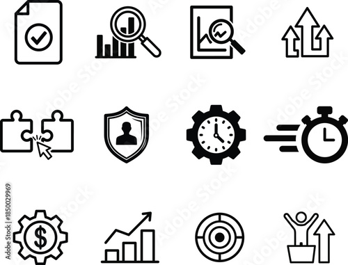 business icons set for productivity and finance concepts