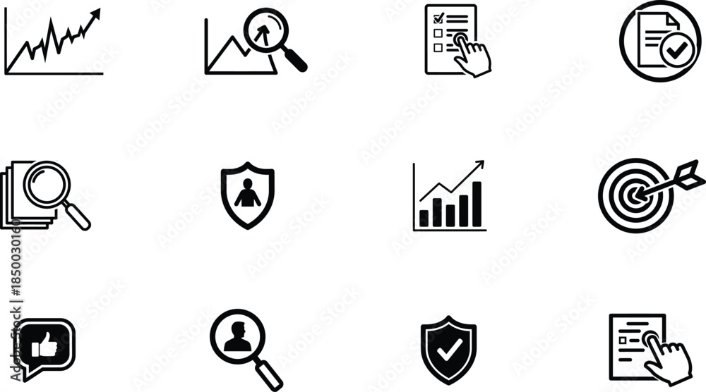 Fototapeta premium business infographic icons set including graphs and targets
