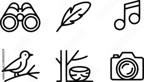 Birdwatching Outline Icon Set Nature Observation and Park Wildlife