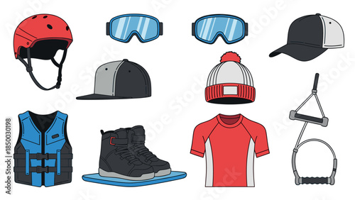 Water sports gear set with helmet, vest, and accessories for active fun