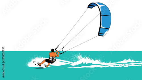 Kitesurfing adventure on turquoise waves with dynamic action scene