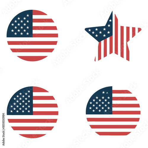 American Flag Icon Collection Featuring Stars and Stripes Graphic Representations of United States National Symbolism Patriotism and Independence Day Themes