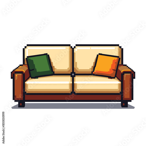 Pixel Art Sofa with Cushions.