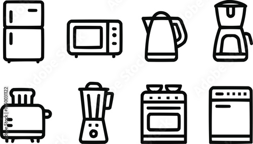 Home Appliance Outline Icon Set Kitchen Essentials Linear Designs