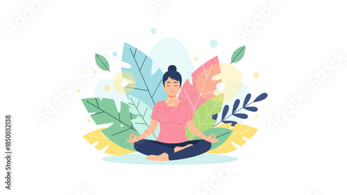 Woman Meditating in Lotus Position Illustration.