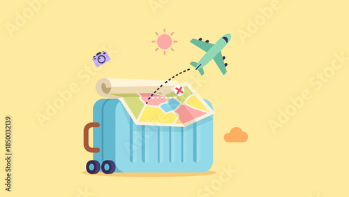 Suitcase with Clothes and Travel Accessories.