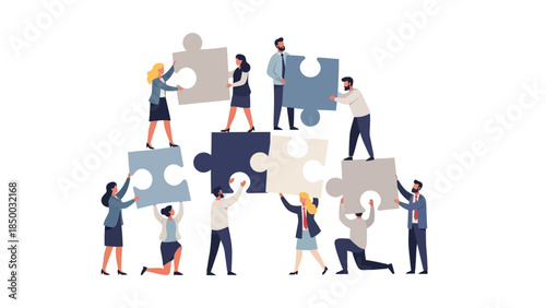 Diverse Business Team Assembling Jigsaw Puzzle.