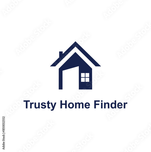 Trusty home finder logo with minimalist house and door icon.