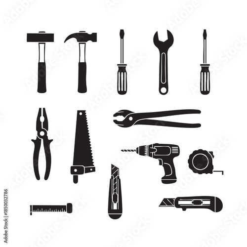 Collection of Construction and Hand Tools Isolated on Transparent Background