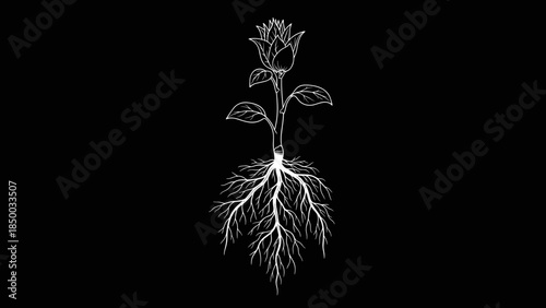 White Plant with Roots and Leaves.