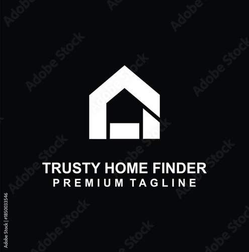 Premium real estate logo with modern house shape on black.