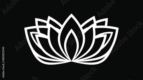 A serene lotus illustration on a black background from a direct viewpoint