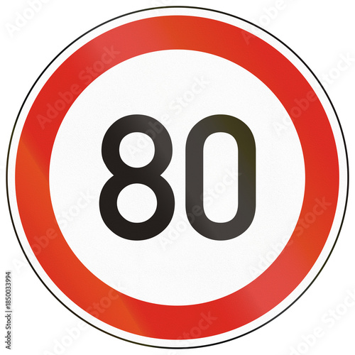 Fotografía Road sign used in Hungary - Speed limit 80 kmh
