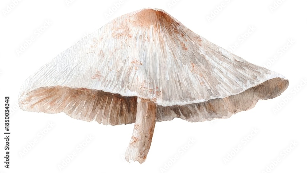 Fototapeta premium Delicate watercolor of a mushroom with detailed gills and soft earthy tones