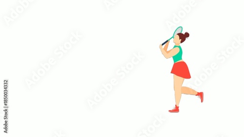 Animated Woman Playing Tennis Racket Flat Sports Illustration on White Background