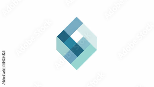 A 3D geometric shape with overlapping blue and green cubes viewed from an isometric perspective