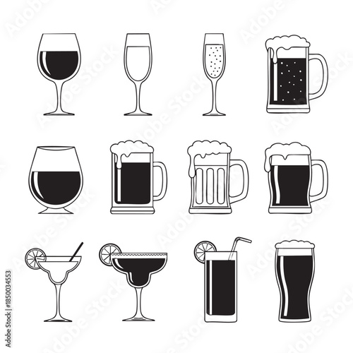 Collection of Various Alcoholic Beverages including Wine Beer and Cocktails