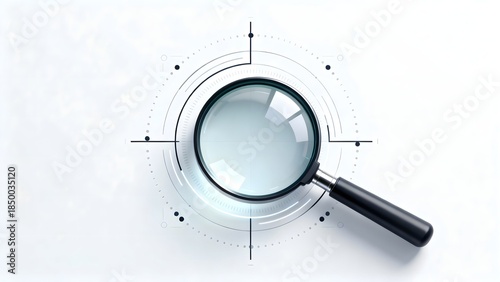 Magnifying glass over target lines on white background