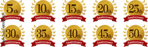 アニバーサリーのロゴ「5周年、10周年、15周年、20周年、25周年、30周年、35周年、40周年、45周年、50周年」
