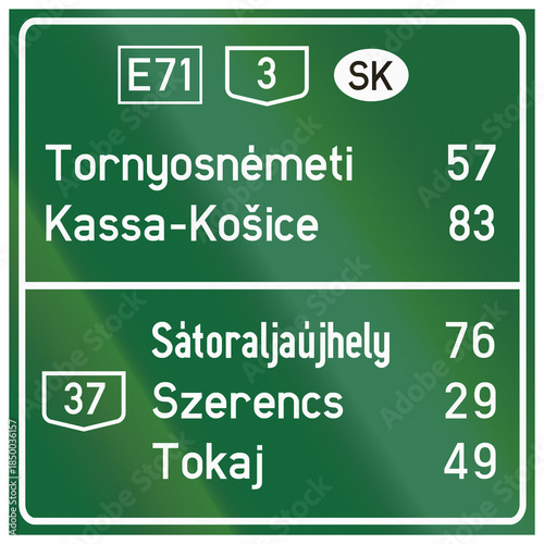 Photos Road sign used in Hungary - Distances to different cities